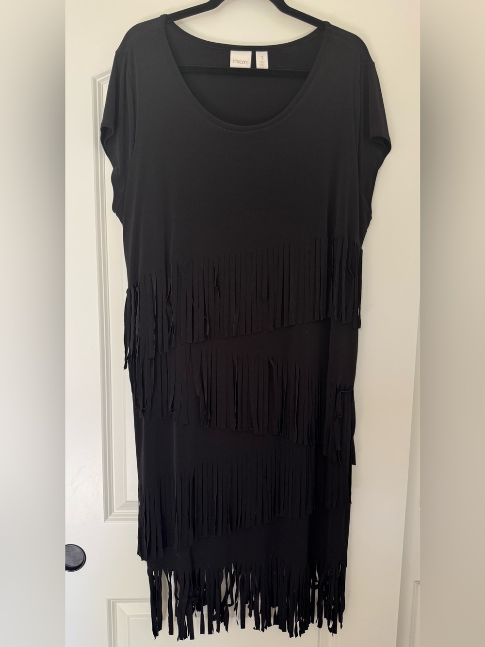 Chico's Black Tiered Fringe Midi Dress